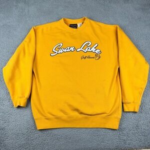 Swan Lake Golf Resort Sweatshirt Mens Medium Yellow Crewneck Pullover Oarsman